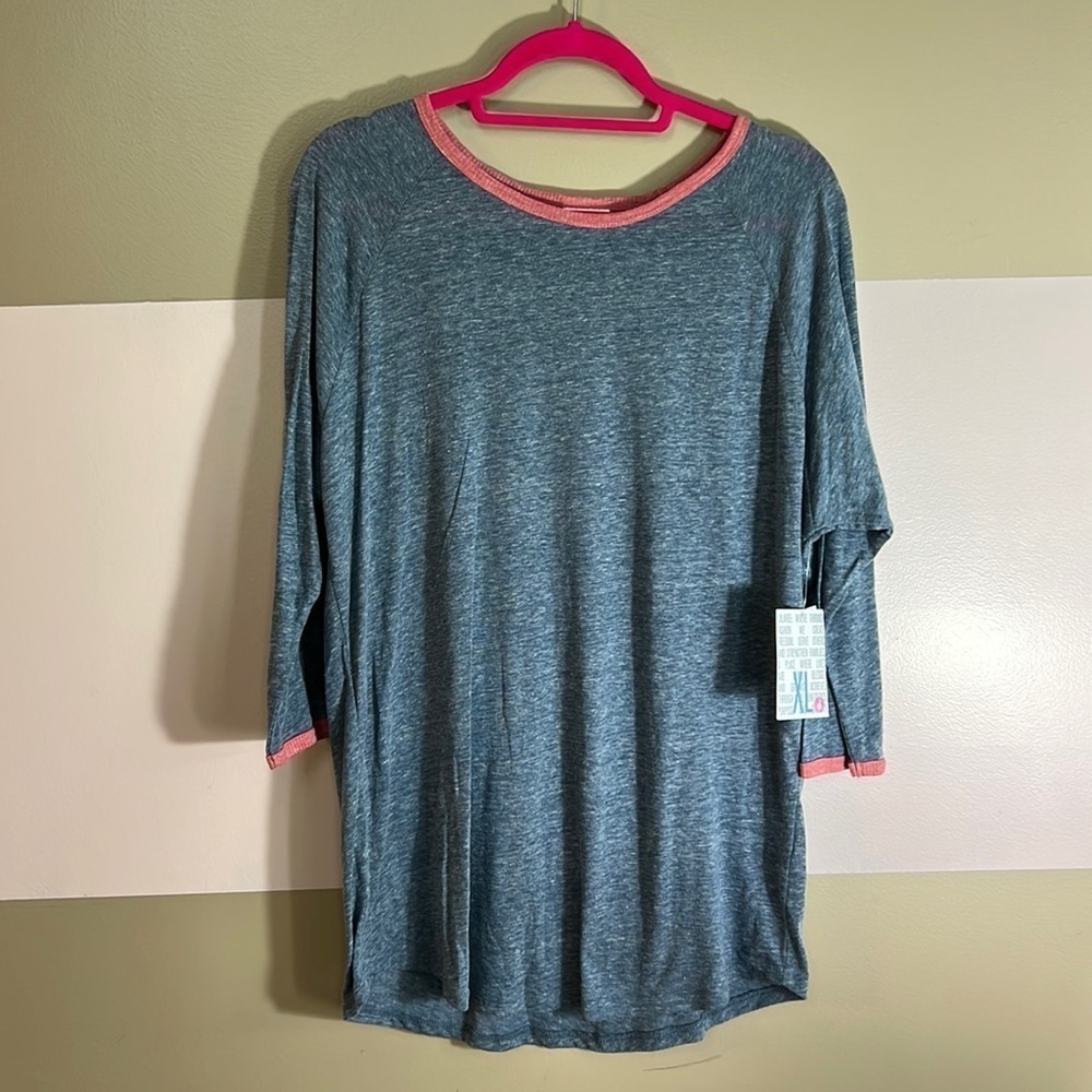 LuLaRoe NWT Blue Gray Randy 3/4 Sleeve Shirt Size XL